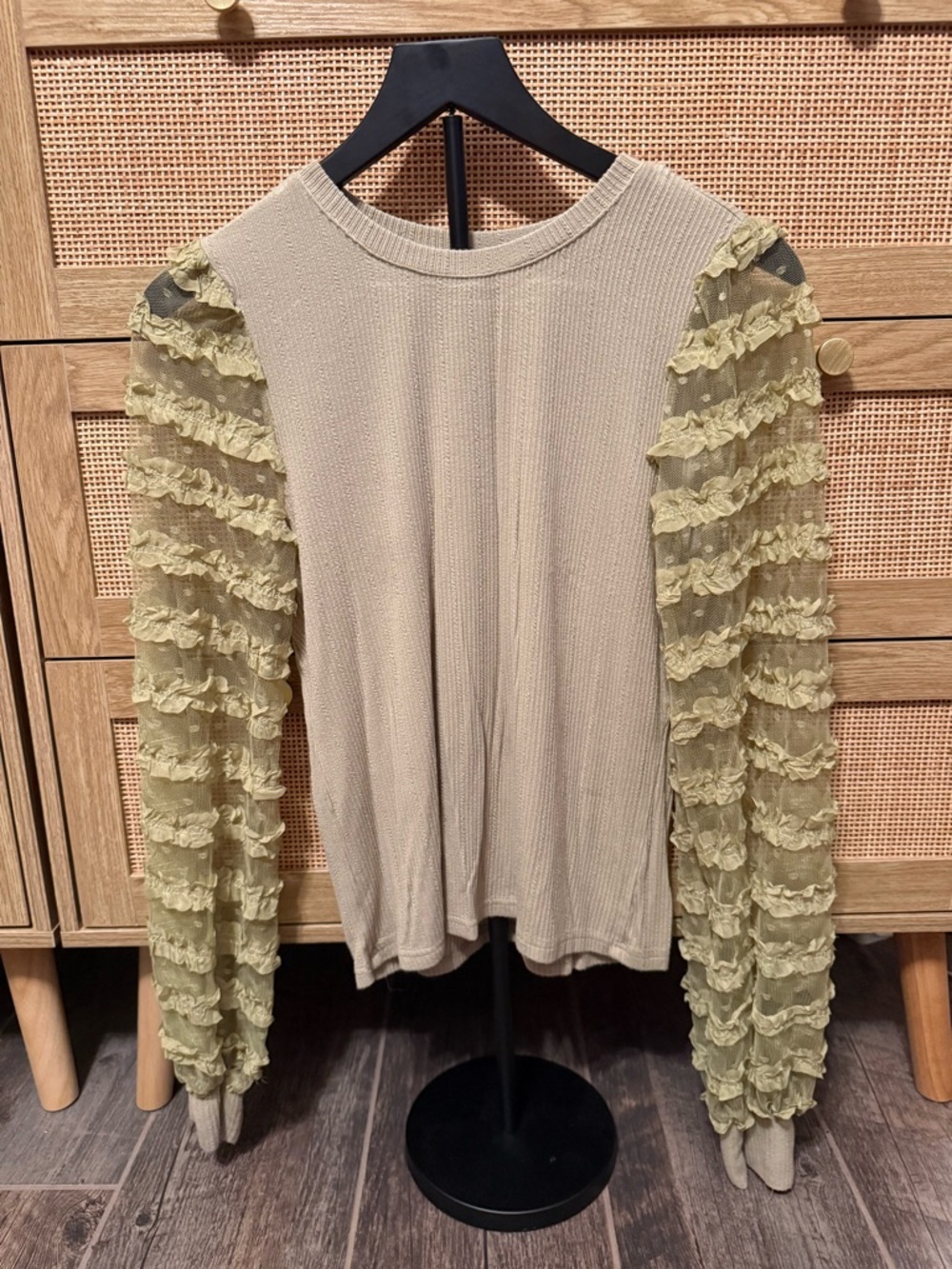 Ruffle-Sleeve Cream Knit Blouse
